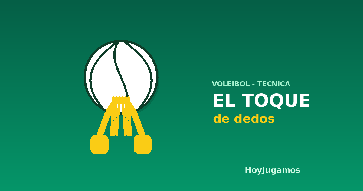 Ilustración de un balón de voleibol sobre dos manos formando un triángulo, con el rótulo El toque de dedos de HoyJugamos