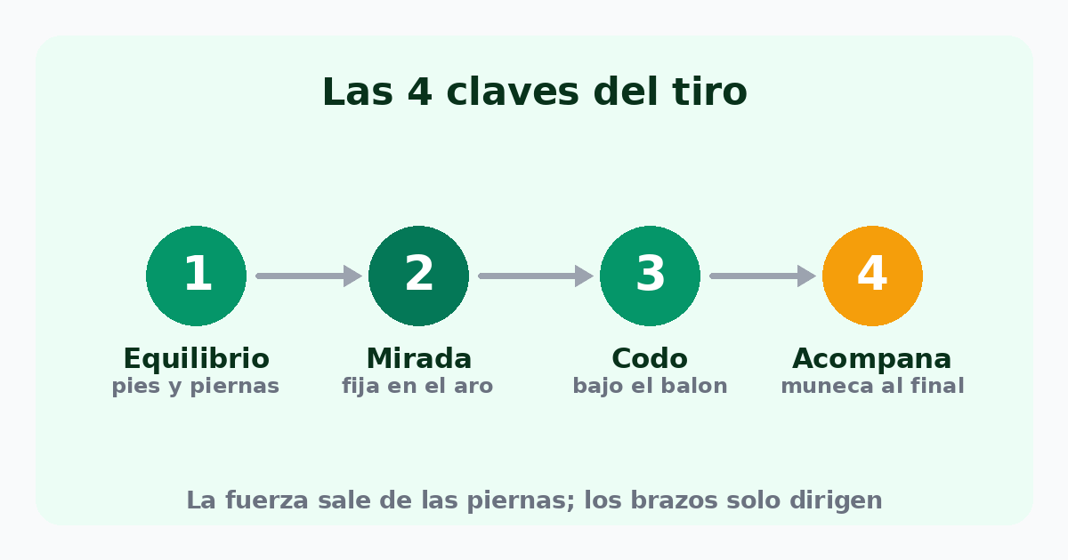 Las 4 claves del tiro en baloncesto: equilibrio, mirada al aro, codo bajo el balón y acompañamiento