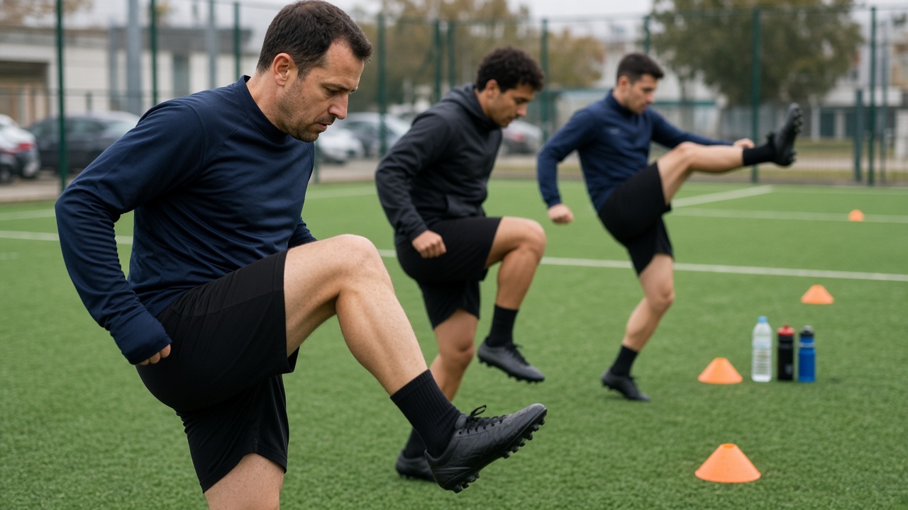 Calentamiento dinámico antes del entrenamiento de martes en liga amateur