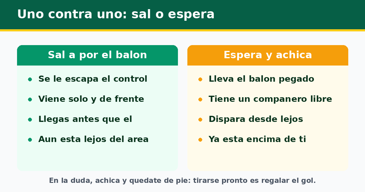 Comparativa: cuando salir a por el balon y cuando esperar y achicar en el uno contra uno