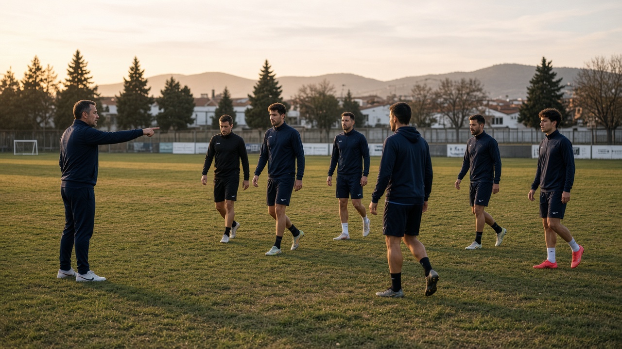 Equipo amateur repasando posiciones en el campo con una caminata táctica ligera