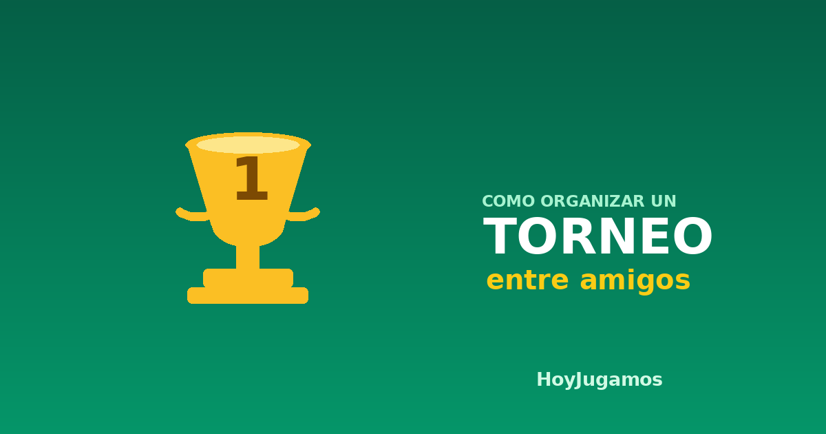 Ilustración de un trofeo dorado con el rótulo Cómo organizar un torneo entre amigos de HoyJugamos
