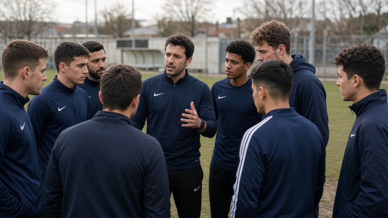 Jugadores amateur en rondo táctico durante el entrenamiento del martes