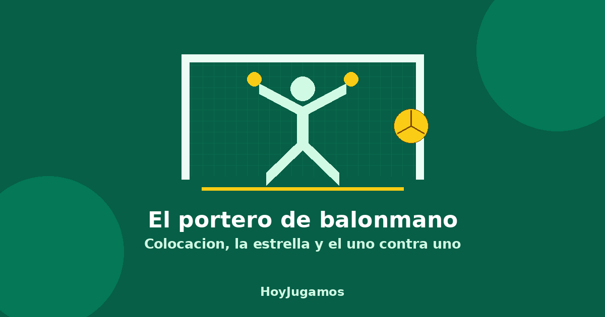 Portero de balonmano en posición de estrella bajo la portería